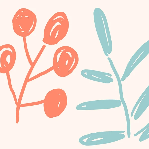 Desenhos Animados Fundo Floral Abstrato Com Flores Ramos Folhas Cartão — Vetor de Stock