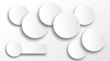 Kesik kağıt geometrik şekilli soyut arkaplan, konuşma baloncukları, daireler. Vektör illüstrasyonu.