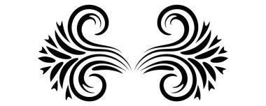 Tasarım, girdap ve kıvrım için siyah soyut kıvırcık element. Bölücü, çerçeve beyaz arkaplanda izole edildi. Vektör illüstrasyonu.  