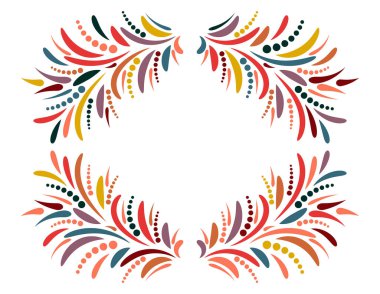 Renkli soyut kıvrımlı çerçeve, tasarım elementi, kıvrım, kıvrım. Vektör illüstrasyonu.  