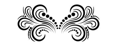 Tasarım, girdap ve kıvrım için siyah soyut kıvırcık element. Bölücü, çerçeve beyaz arkaplanda izole edildi. Vektör illüstrasyonu.  