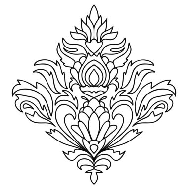 Beyaz arka planda siyah ince çizgili çiçekli kumaş. Vektör illüstrasyonu.