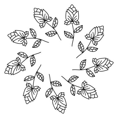 Çiçek çelengi. Beyaz arka planda çiçek desenli yuvarlak çerçeve. Vektör illüstrasyonu.