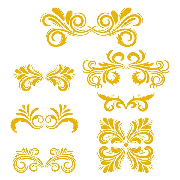 Abstract Gold Curly Design Element Set Isolated White Background Dividers — Stock Vector