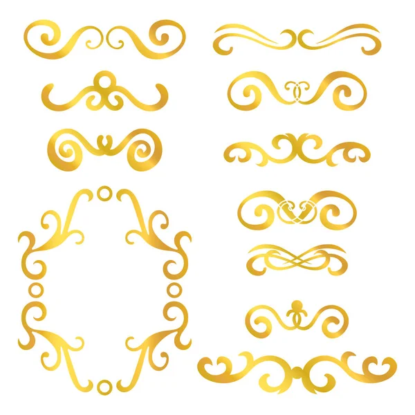 Set Van Goud Abstracte Krullende Headers Design Element Geïsoleerd Witte — Stockvector