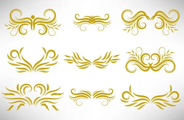 Abstract Gouden Krullend Design Element Geïsoleerd Witte Achtergrond Verdelers Draaien — Stockvector