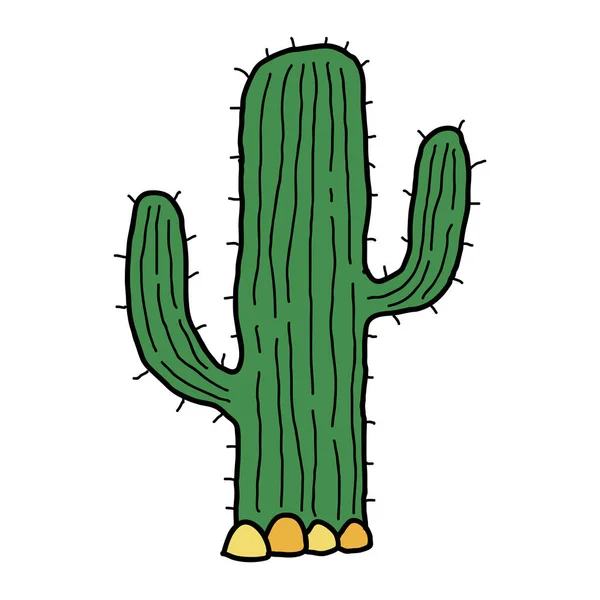 Linda Caricatura Garabato Cactus Lineal Desierto Aislado Sobre Fondo Blanco — Vector de stock