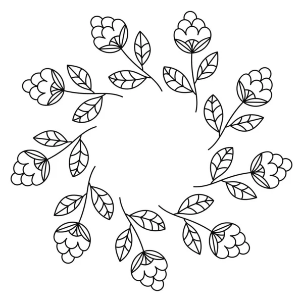 Çiçek çelengi. Beyaz arka planda çiçek desenli yuvarlak çerçeve. Vektör illüstrasyonu.