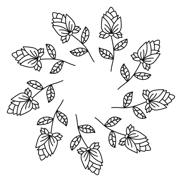 Çiçek çelengi. Beyaz arka planda çiçek desenli yuvarlak çerçeve. Vektör illüstrasyonu.