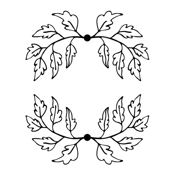 Couronne Fine Dessinée Main Avec Des Feuilles Des Branches Illustration — Image vectorielle