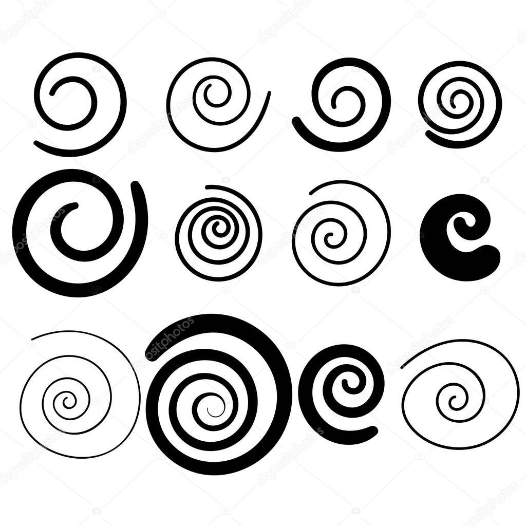 Set of abstract doodle swirls isolated on white background. Vector illustration. 