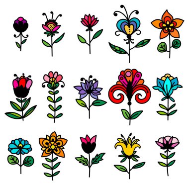 El çizimi karalama çiçekleri. Vektör illüstrasyonu.