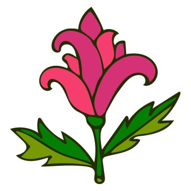 Beyaz arka planda yaprakları ve kıvırcık yaprakları olan renkli bir fantezi çiçeği. Vektör illüstrasyonu.