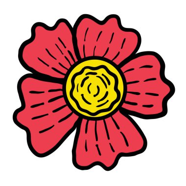 Beyaz arka planda izole edilmiş şirin karikatür çiçekleri. Tasarım için çiçek unsuru. Vektör illüstrasyonu. 