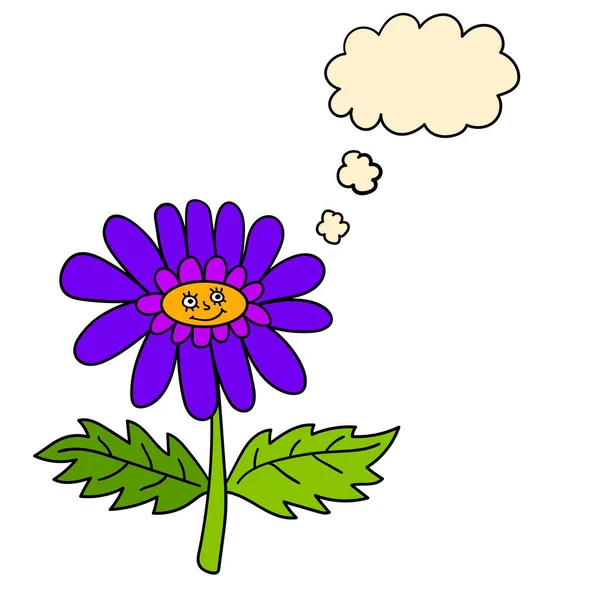 Bunte Fantasie Glücklich Cartoon Blume Figur Mit Gedankenblase Isoliert Auf — Stockvektor