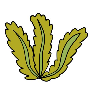 Beyaz arka planda izole edilmiş sevimli karikatür deniz yosunu. Su altı doğası. Vektör illüstrasyonu. 