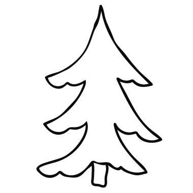 Çizgi film çizimi doğrusal Noel ladini beyaz arka planda izole edilmiş. Vektör illüstrasyonu. 