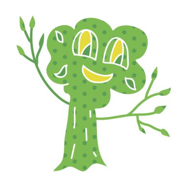 Beyaz arka planda izole edilmiş karikatürlü çılgın pop sanat ağacı..