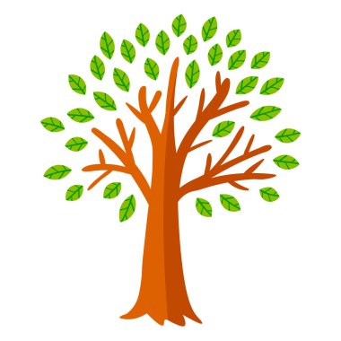 Çizgi film yeşil ağacı beyaz arka planda izole edilmiş. Vektör illüstrasyonu.