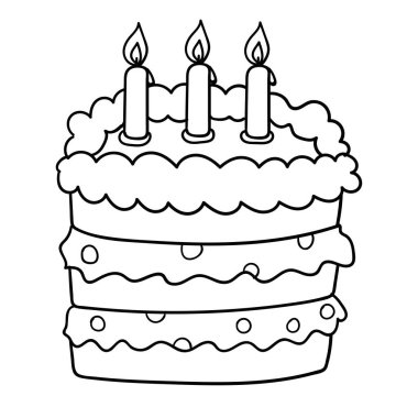 Beyaz arka planda mumlarla izole edilmiş Doodle doğum günü pastası. Vektör illüstrasyonu.   