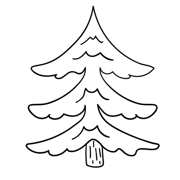 Desenhos Animados Doodle Árvore Abeto Linear Isolado Fundo Branco Ilustração — Vetor de Stock