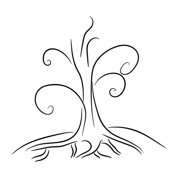 Arbre Dessiné Main Avec Des Racines Isolées Sur Fond Illustration — Image vectorielle