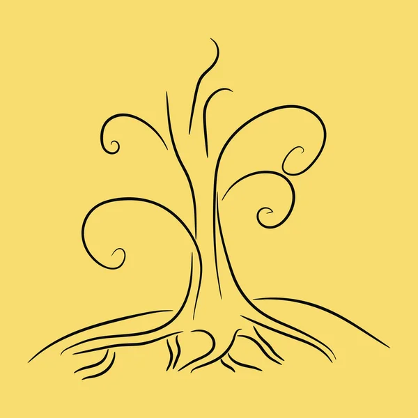 Arbre Dessiné Main Avec Des Racines Isolées Sur Fond Illustration — Image vectorielle