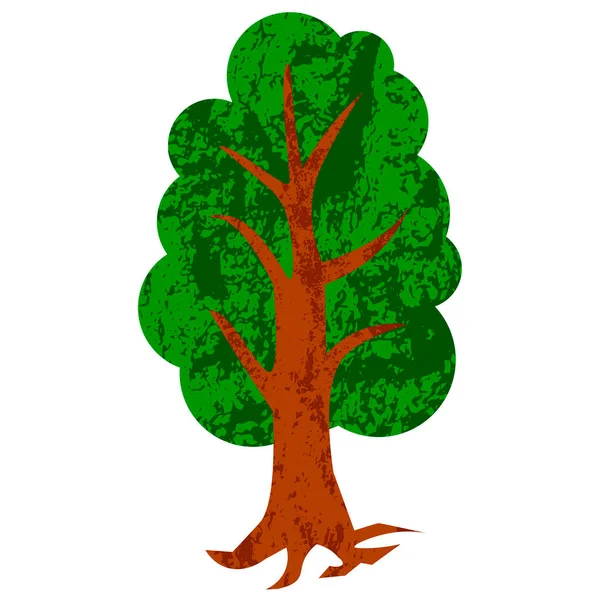 Cartoon Πράσινο Grunge Δέντρο Απομονώνονται Λευκό Φόντο Εικονογράφηση Διανύσματος — Διανυσματικό Αρχείο