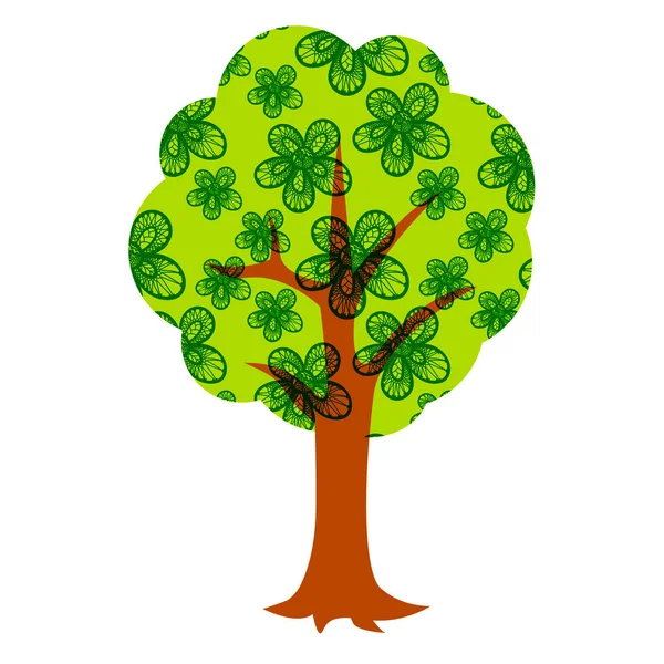 Cartoon Grüner Baum Isoliert Auf Weißem Hintergrund Vektorillustration — Stockvektor