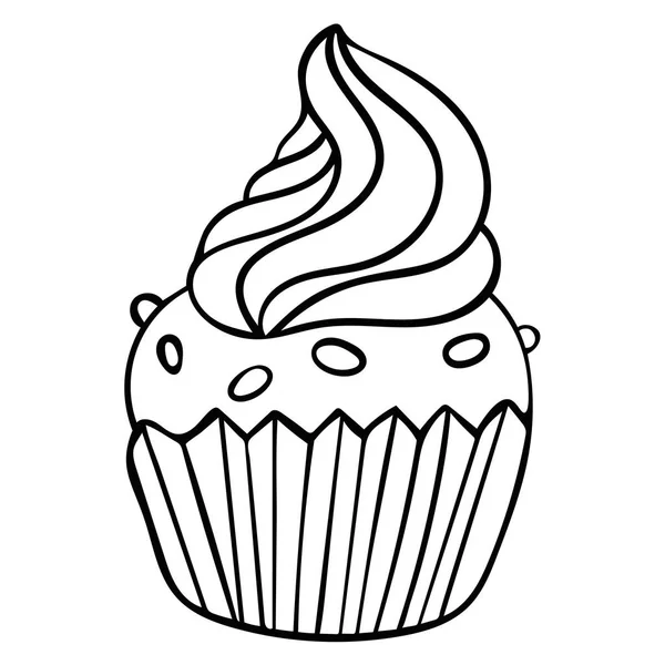 Jolie Icône Cupcake Dessinée Main Gâteau Contour Fin Noir Isolé — Image vectorielle