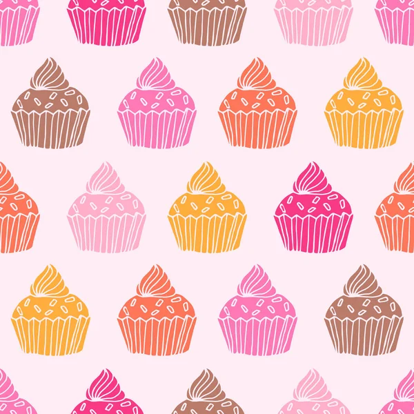 Mignon Motif Sans Couture Cupcake Dessiné Main Illustration Vectorielle — Image vectorielle