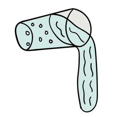 Çizgi film karalaması beyaz arka planda izole edilmiş doğrusal su bardağı. Vektör illüstrasyonu.    