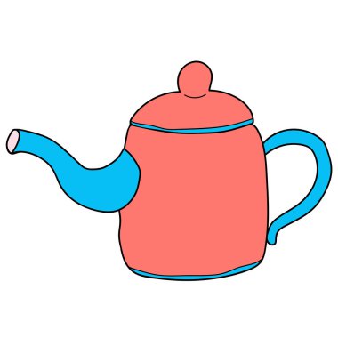 Çizgi film çizimi doğrusal çaydanlık, beyaz arka planda izole edilmiş çaydanlık. Vektör illüstrasyonu.