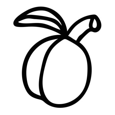 Çizgi film çizimleri, beyaz arka planda yaprak izole edilmiş doğrusal kayısı. Vektör illüstrasyonu.