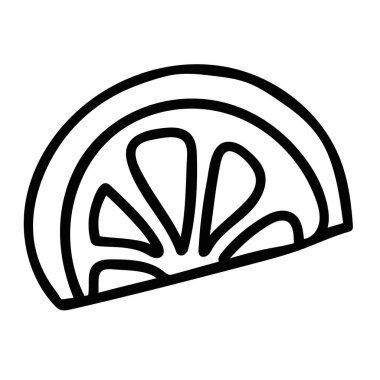 Beyaz arka planda izole edilmiş karikatür karalama doğrusal limon dilimi. Vektör illüstrasyonu. 