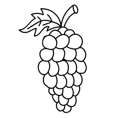 Çizgi filmlerdeki gibi beyaz arka planda izole edilmiş doğrusal üzümler. Vektör illüstrasyonu. 