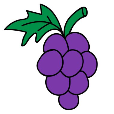 Çizgi filmlerdeki gibi beyaz arka planda izole edilmiş doğrusal üzümler. Vektör illüstrasyonu. 