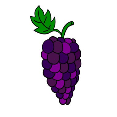 Çizgi filmlerdeki gibi beyaz arka planda izole edilmiş doğrusal üzümler. Vektör illüstrasyonu.  