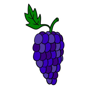 Çizgi filmlerdeki gibi beyaz arka planda izole edilmiş doğrusal üzümler. Vektör illüstrasyonu.  