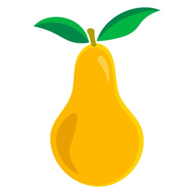 Yeşil yapraklı sarı armut. Beyaz arka planda meyveler izole edilmiş. Vektör illüstrasyonu.