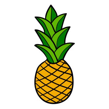 Beyaz arka planda izole edilmiş ananas. Çizgi film ananası. Vektör illüstrasyonu. 