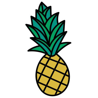 Beyaz arka planda izole edilmiş ananas. Çizgi film ananası. Vektör illüstrasyonu.