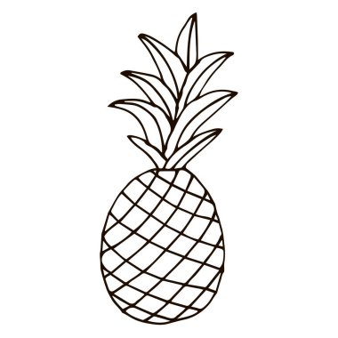 Beyaz arka planda izole edilmiş ananas. Çizgi film ananası. Vektör illüstrasyonu. 