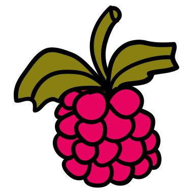 Çizgi film karalaması doğrusal ahududu beyaz arka planda izole edilmiş. Vektör illüstrasyonu. 