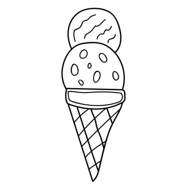 Beyaz arka planda izole edilmiş bir külahta çizgi film karalaması doğrusal dondurma. Vektör illüstrasyonu.