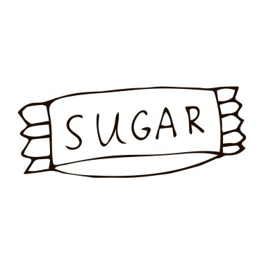 Çizgi film çizimi doğrusal şeker, beyaz arka planda izole edilmiş çanta. Vektör illüstrasyonu