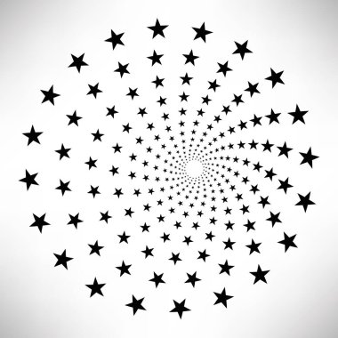 Yıldız yuvarlak elementler, yarım ton ışınları beyaz arka planda izole edilmiş. Siyah logo. Geometrik şekiller. Vektör illüstrasyonu.