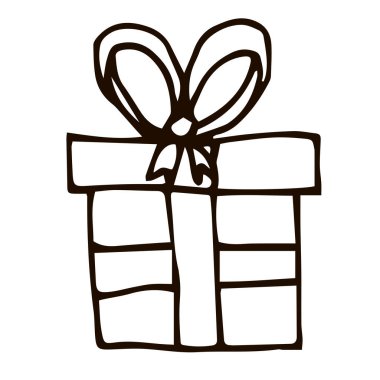 Çizgi film karalama doğrusal hediyesi beyaz arka planda izole edilmiş. Vektör illüstrasyonu. 