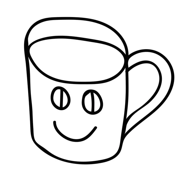 Dibujos Animados Garabato Lineal Sonriente Taza Aislada Sobre Fondo Blanco — Archivo Imágenes Vectoriales