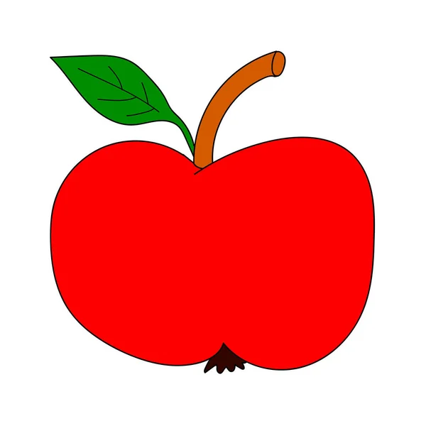 Cartoon Linear Doodle Retro Apfel Mit Blatt Isoliert Auf Weißem — Stockvektor